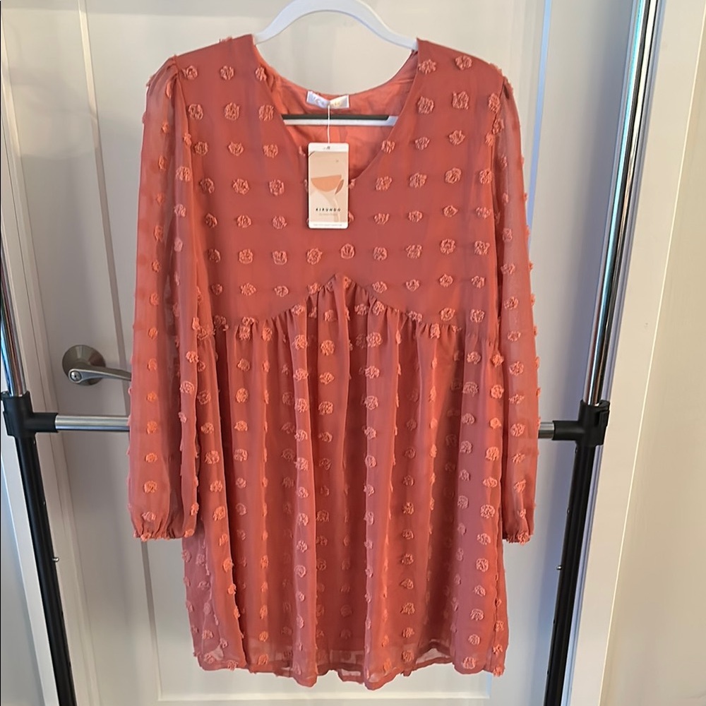 Pink Long Sleeve V-Neck Sundress